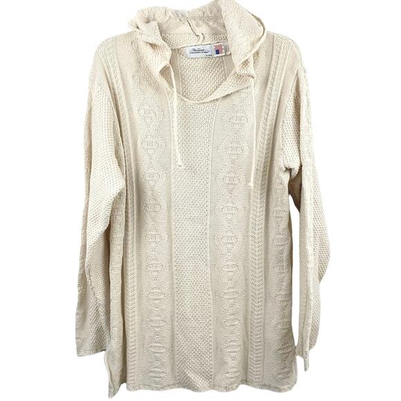 The Vermont Country Store Sweaters - Vermont Country Sweater Hoodie Cable Knit Pullover Cotton Casual Cream Sz Small
